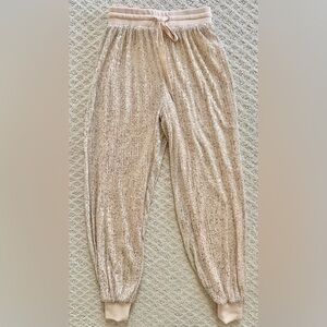 BCBG Generation Gold Sequin Jogger Pants XS Champagne Sparkle Drawstring